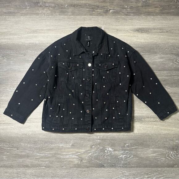 We Are One Black Denim Jacket with Rhinestones - Picture 1 of 8